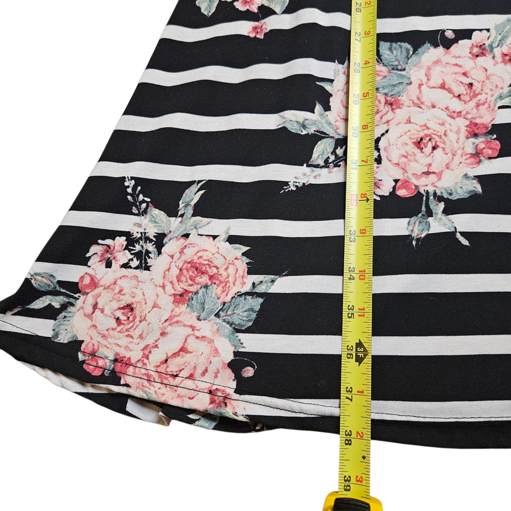 LuLaRoe Jessie Dress XS Black White Pink Floral Stripe Swing Dress Pockets - Picture 5 of 9